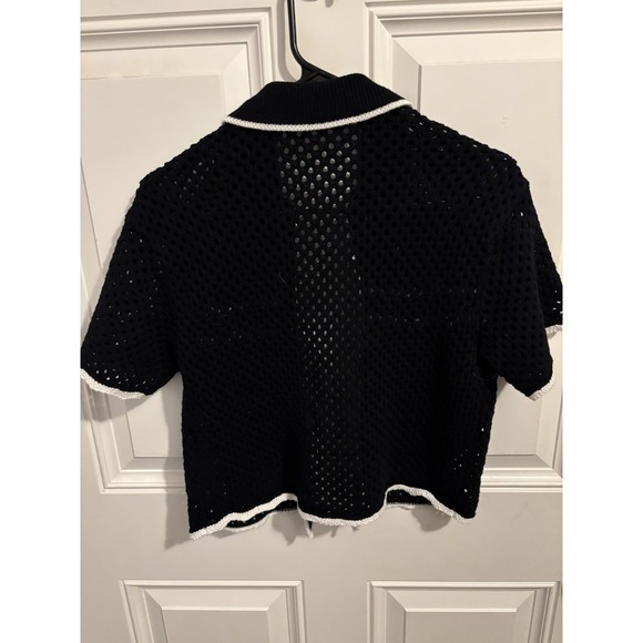 ABERCROMBIE & FITCH Women Crochet Short Sleeve Polo With Tipping Black White XS - Picture 6 of 8
